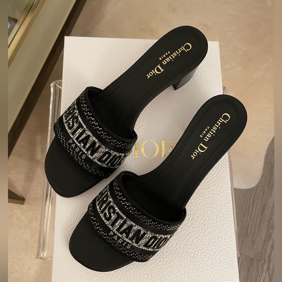 Dway Heeled Slide Black with Metallic Thread and Silver-Tone Strass - Picture 3 of 13